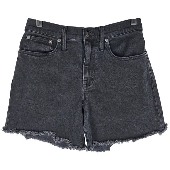 MADEWELL WOMEN'S BLACK HIGH-RISE DENIM SHORTS SIZE 25 RAW FRAYED HEM - Picture 1 of 10